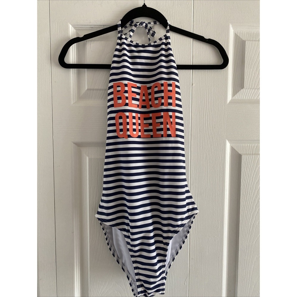 Beach Queen Halter Swimsuit Womens Size 6 Navy White Stripe‎ Nautical One Piece